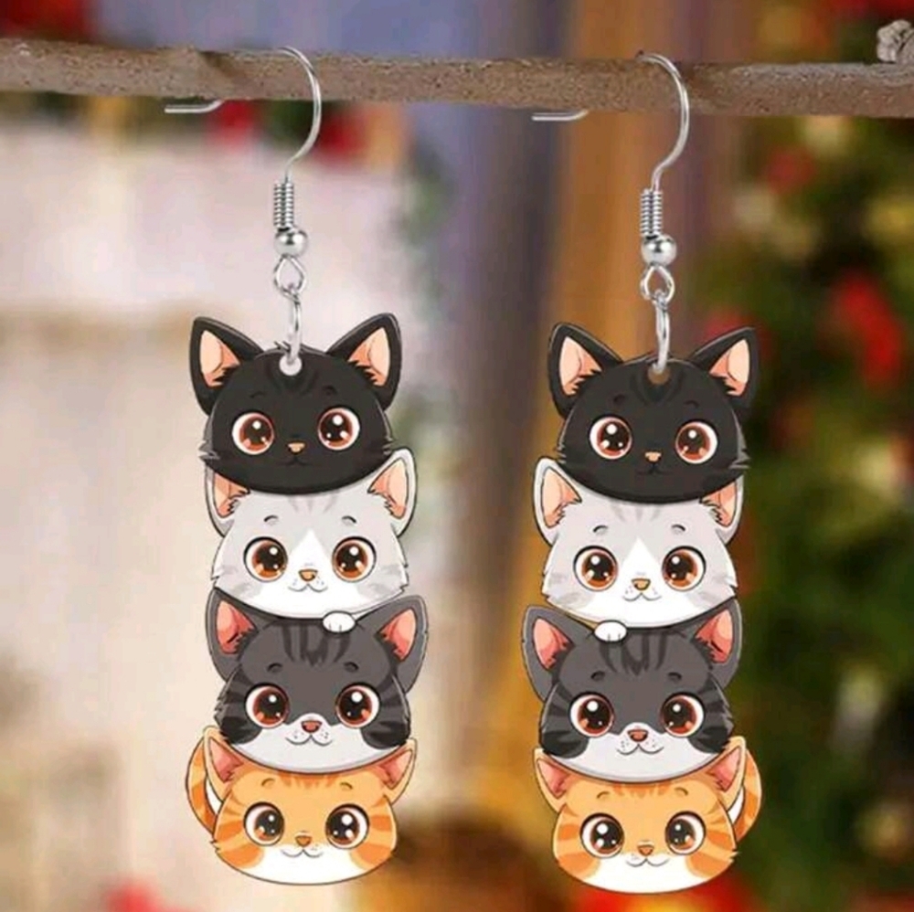 3 For $28adorable Cat Theme Acrylic Drop Earrings